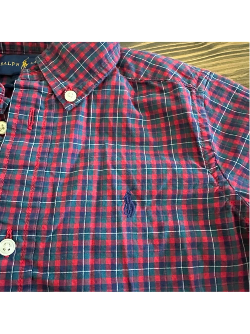 Ralph Lauren Boys Plaid Button Down Shirt 3T Red Blue Pony Logo